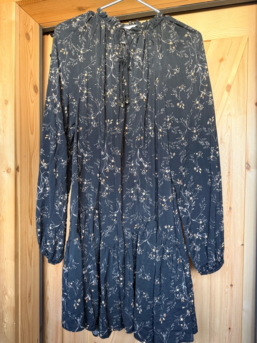 H&M Black Floral Tie-Neck Tiered Mini Dress